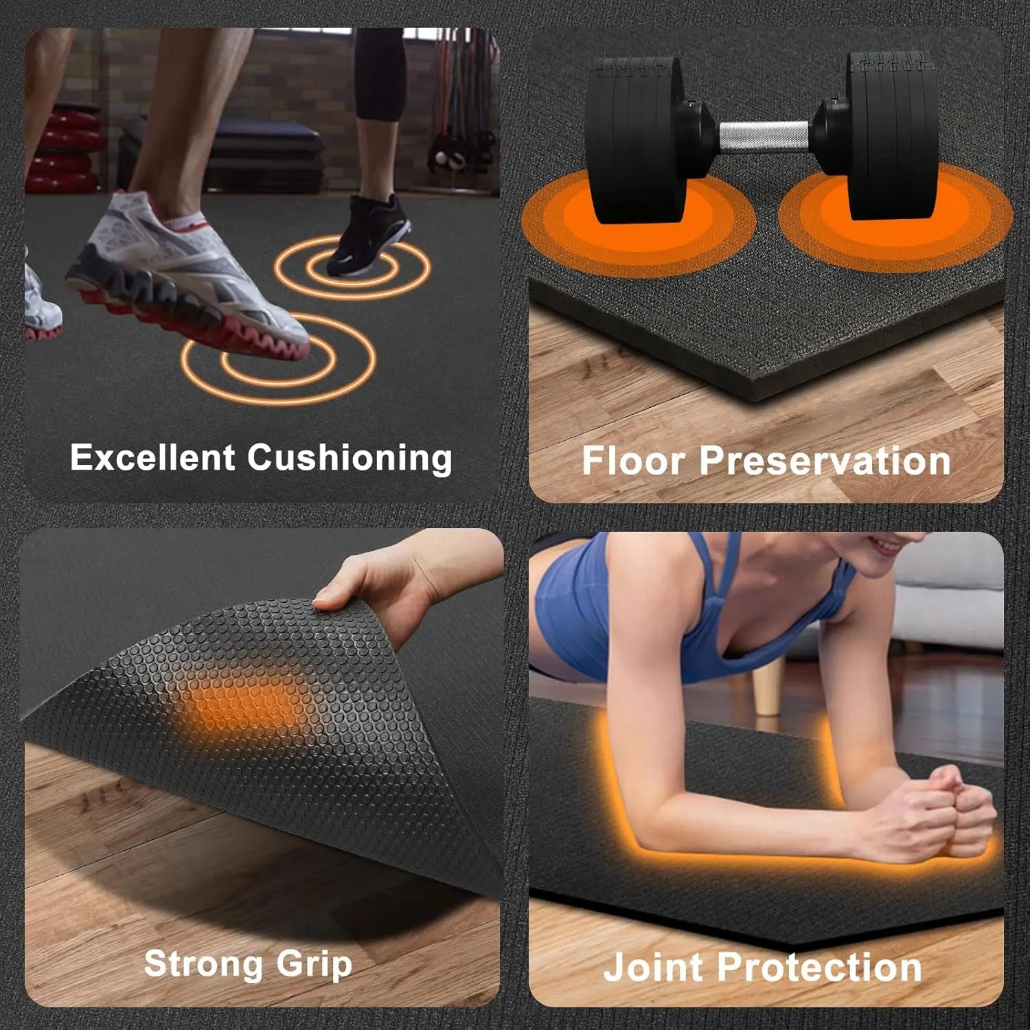 Large 6x4ft Gym Floor Mat - Shock-Absorbent, Non-Slip Workout Mat for Weightlifting, Yoga & Cardio
