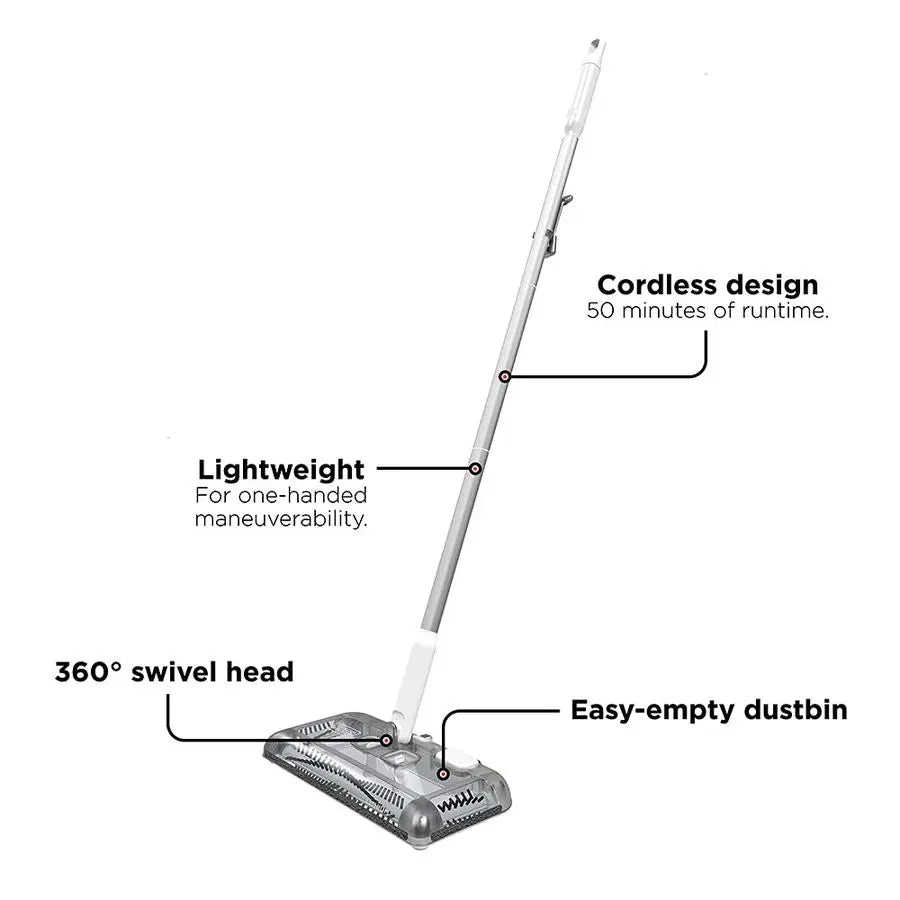 Carpet Sweeper 50 Minute Lithium Floor Sweeper, MultiSurface Use, Easy One Hand Cleaning, Self Standing, Charger Included HFS115