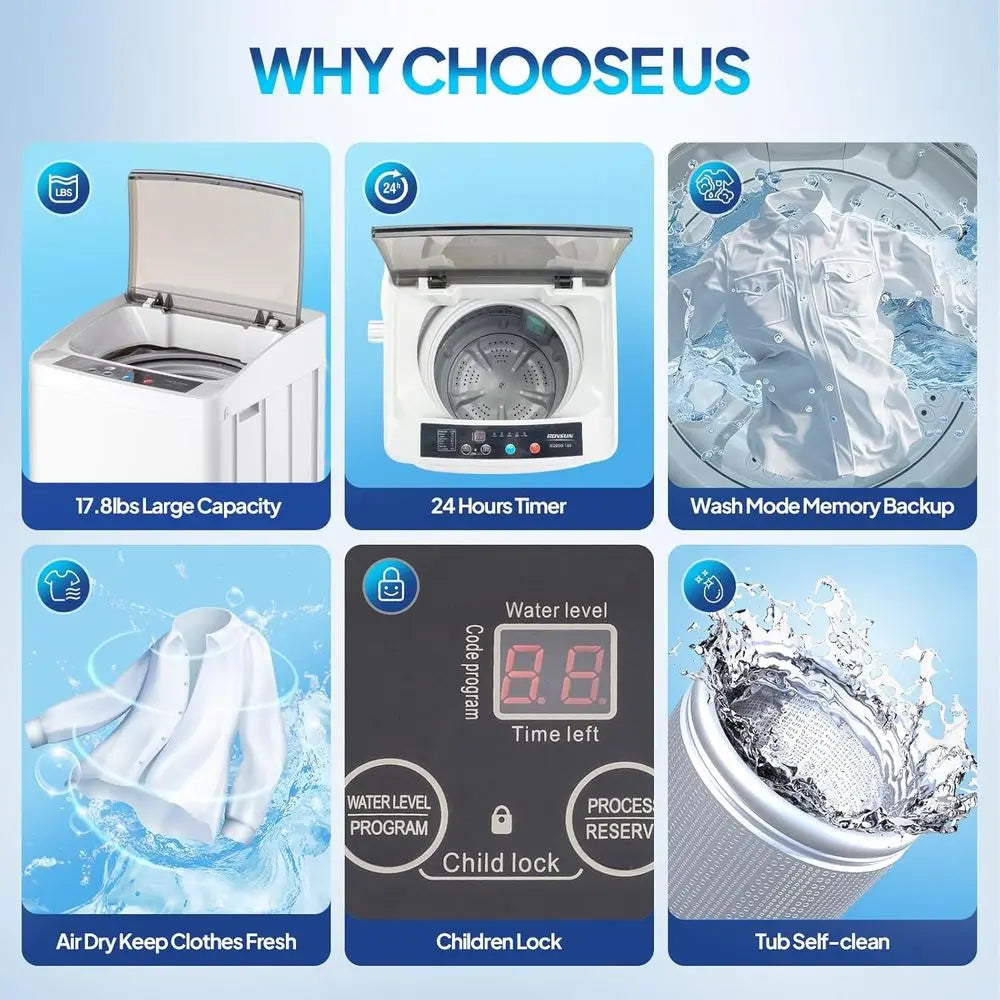 Compact 17.8 lbs Automatic Washer and 1.5 Cu. Ft. Portable Dryer Combo Set with Stainless Steel Tub for Small Spaces