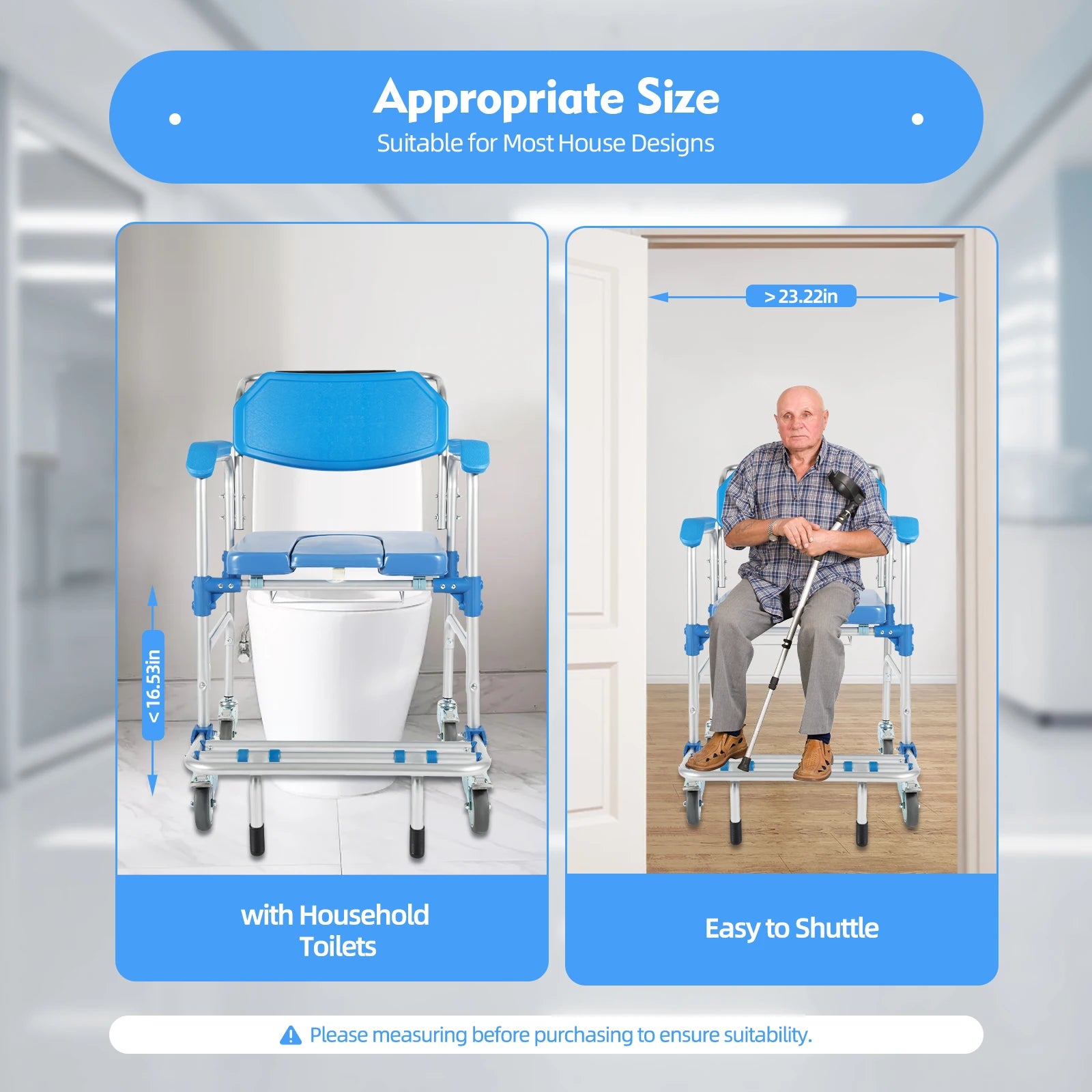 350lb Foldable Commode Chair Rolling Toilet Beside Shower Seat with Footrest+Removable Potty for Handicap Elderly Disabled Adult