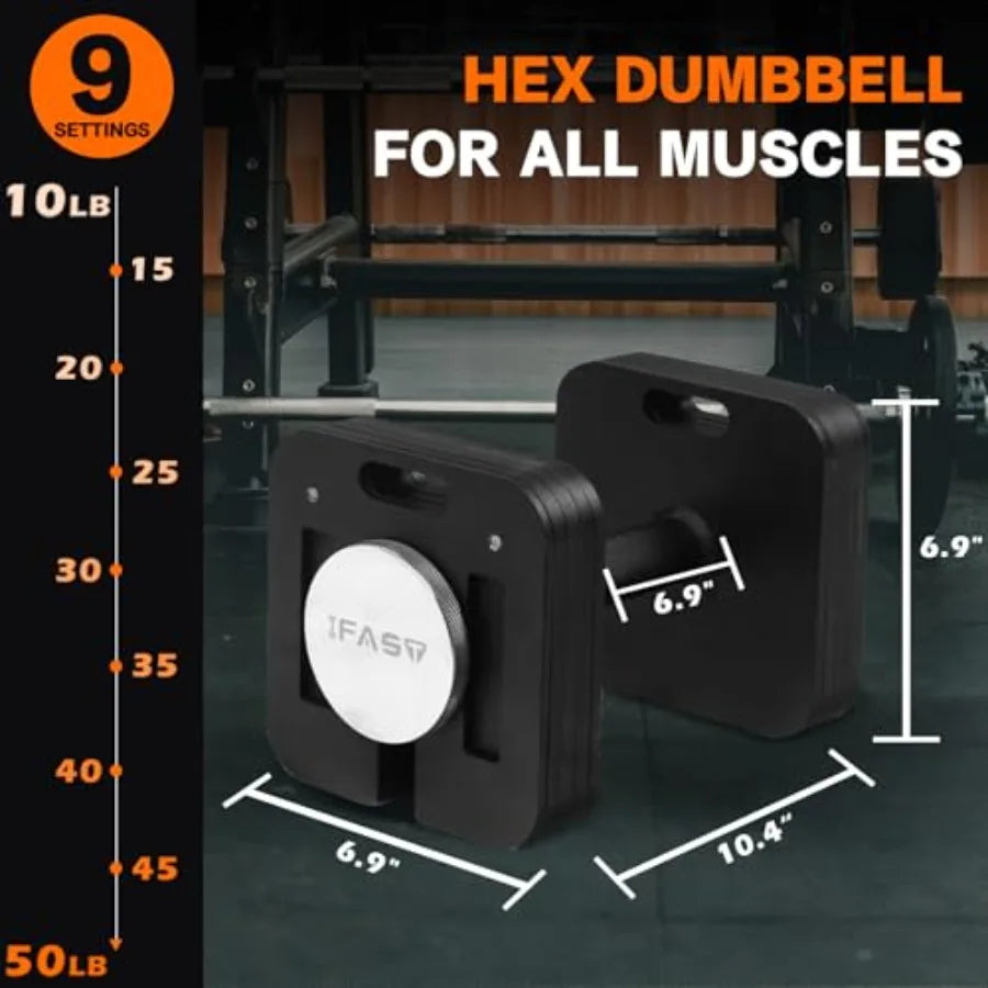 Adjustable Single Dumbbell 20LB/50LB/80LB Square Hex Free Weights with Anti-Slip Steel Handle for Full-Body Home Gym Workouts M