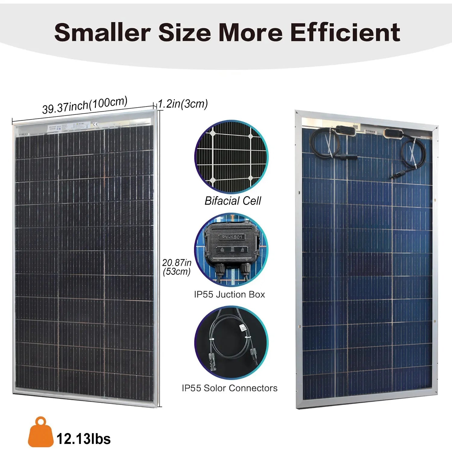 200W Bifacial Solar Panel, 18V High Efficiency Glass Temper PV Model, Durable & Waterproof, for Home RV Off-Grid System,Balcony