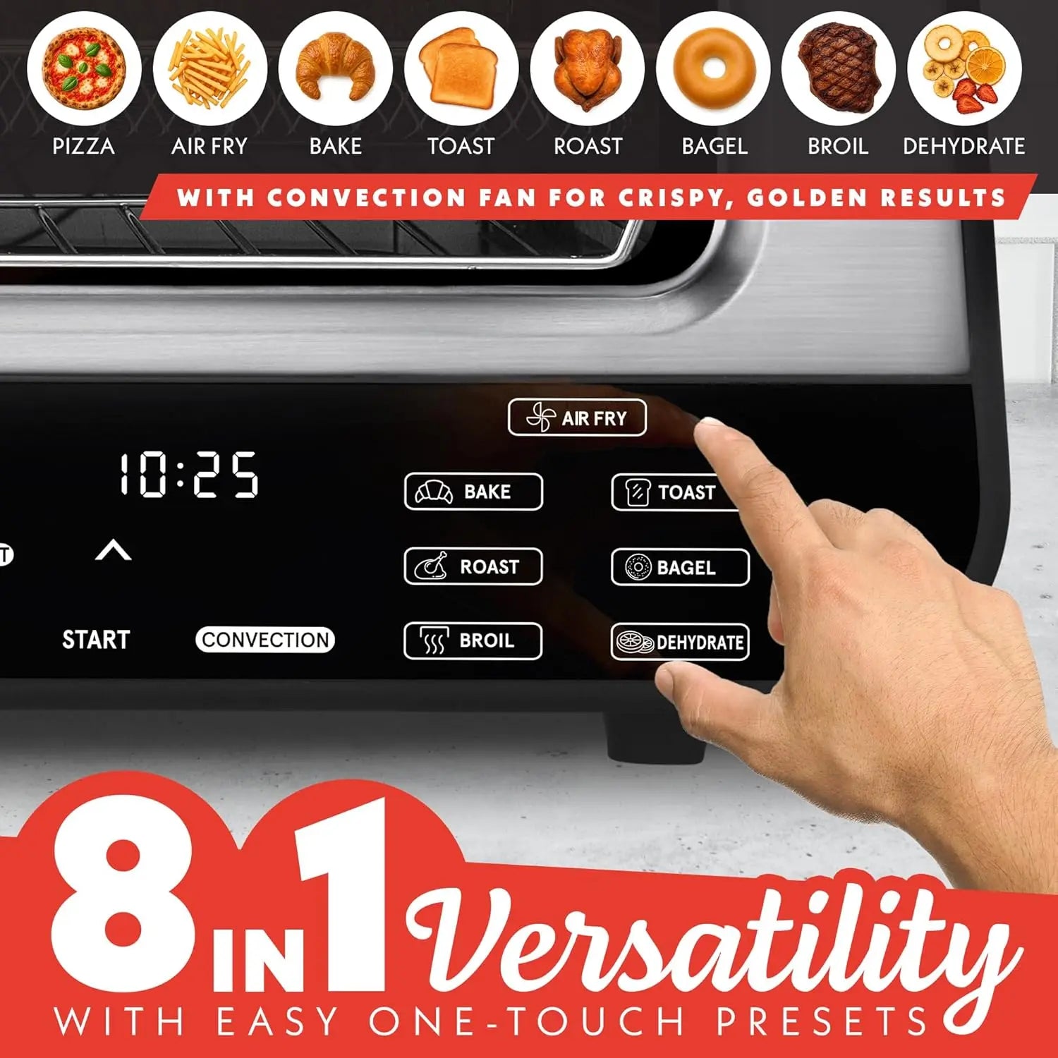 Indoor Pizza Oven Air Fryer Toaster - 1800W Multi-Cooker with Pizza Stone, Digital Controls & 6 Presets