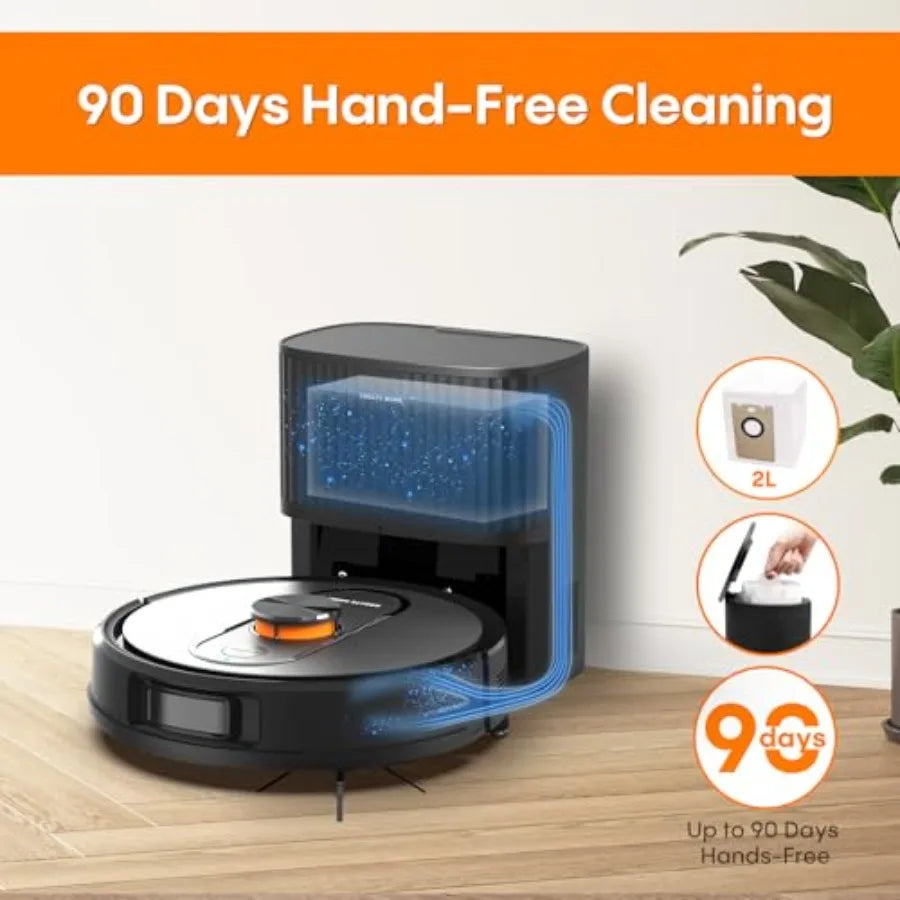 Robot Vacuum and Mop with Self-Emptying 5000Pa Robotic Vacuum with Mapping LiDAR Navigation 90-Day Hands-Free Cleaning Wi-Fi Ap
