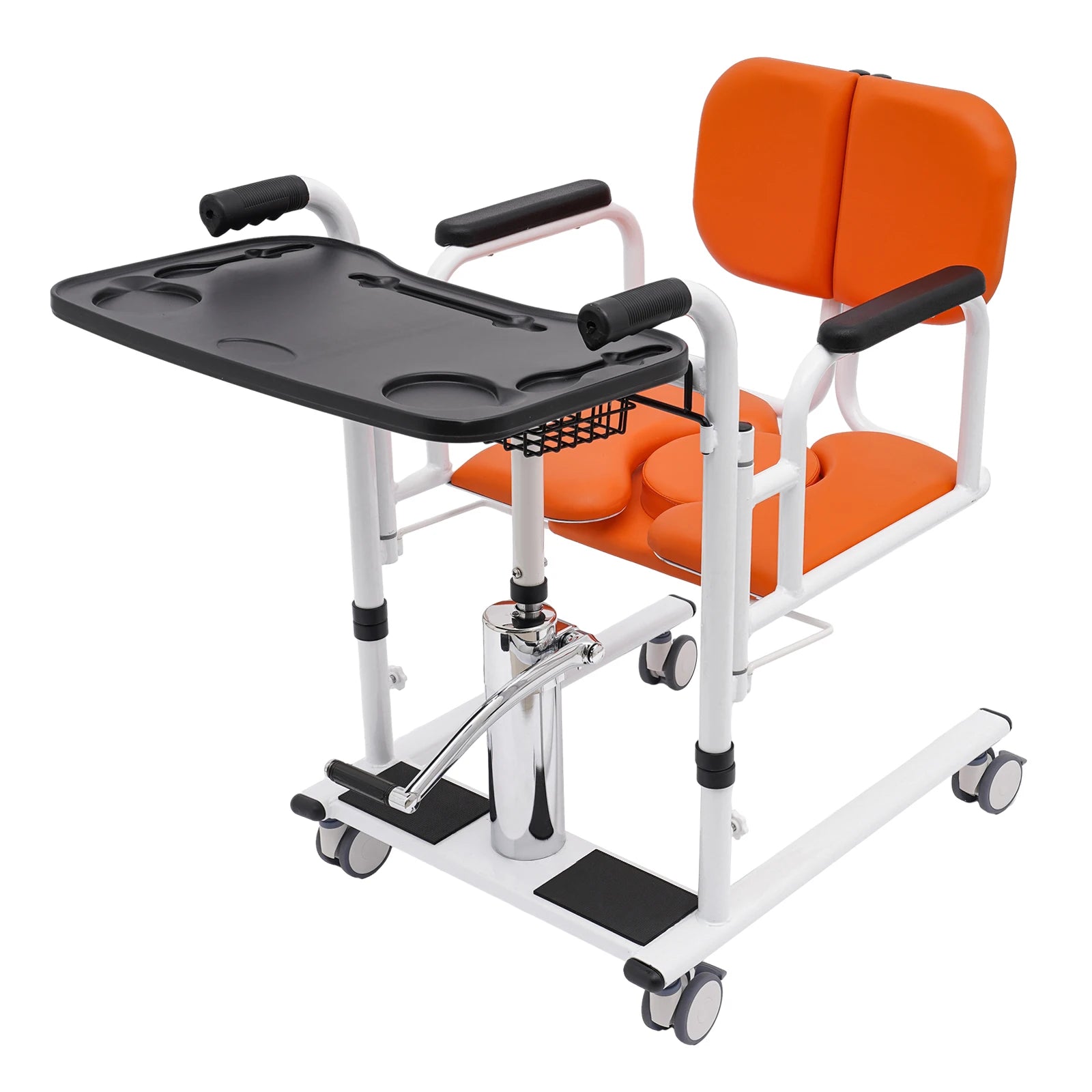 Hydraulic Patient Lift Nursing Chair 4 in 1 Shower Seat Transport Wheelchair 180° Open & Close, Adjustable Height Transfer Aid
