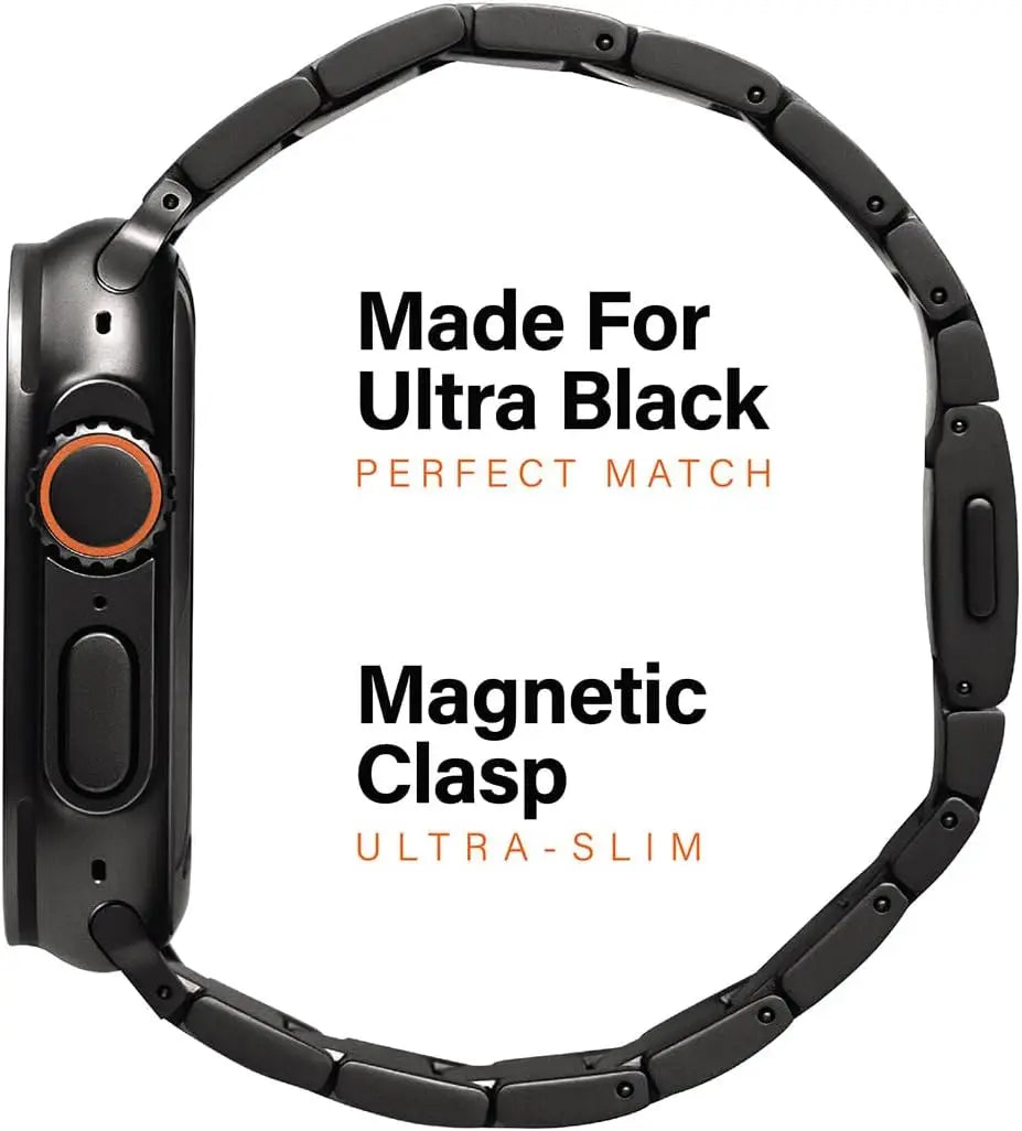 Adjustable Titanium Watch Band for Apple Watch Ultra 3 & 2, Black 49mm with Magnetic Clasp and DLC Scratch Resistance
