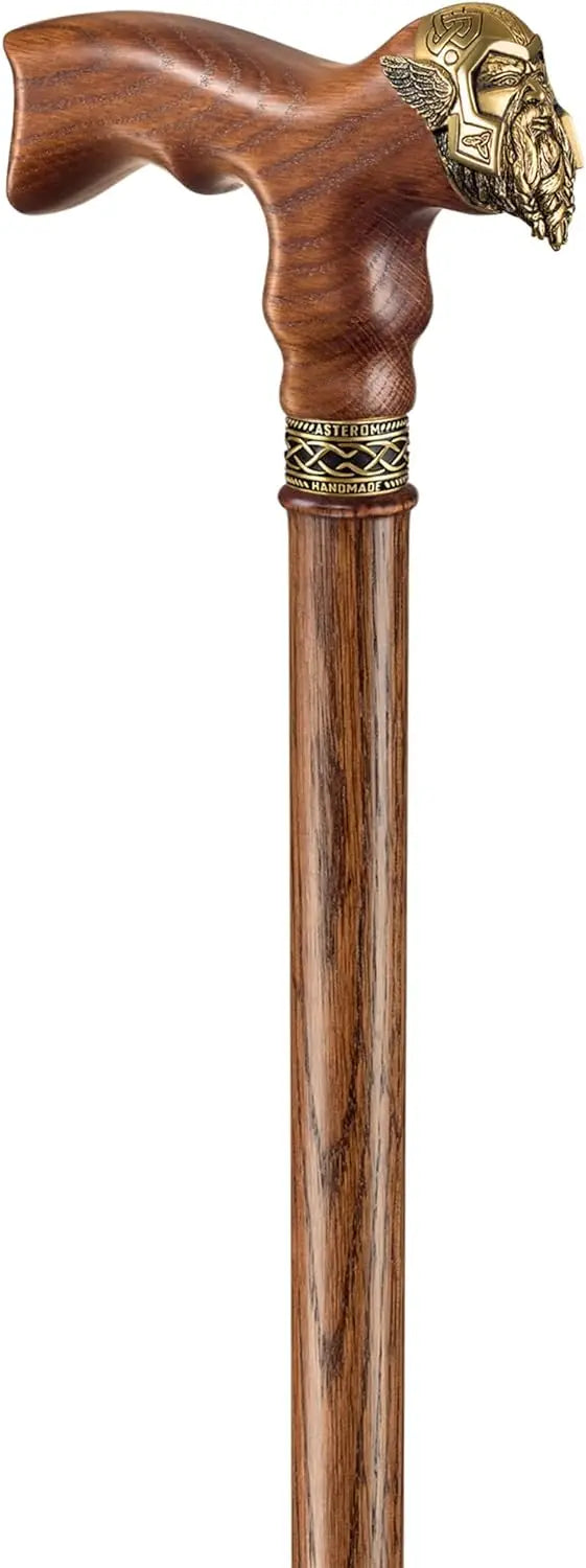 Handmade Viking Walking Cane for Men & Seniors - Unique Wooden Design, Cool Thor-Inspired Caramel Finish