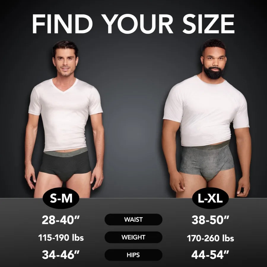 Real Fit Incontinence Underwear for Men Adult Diapers L/XL Black 52 Count Designed for Active Lifestyle Comfort Leak-Proof Prot