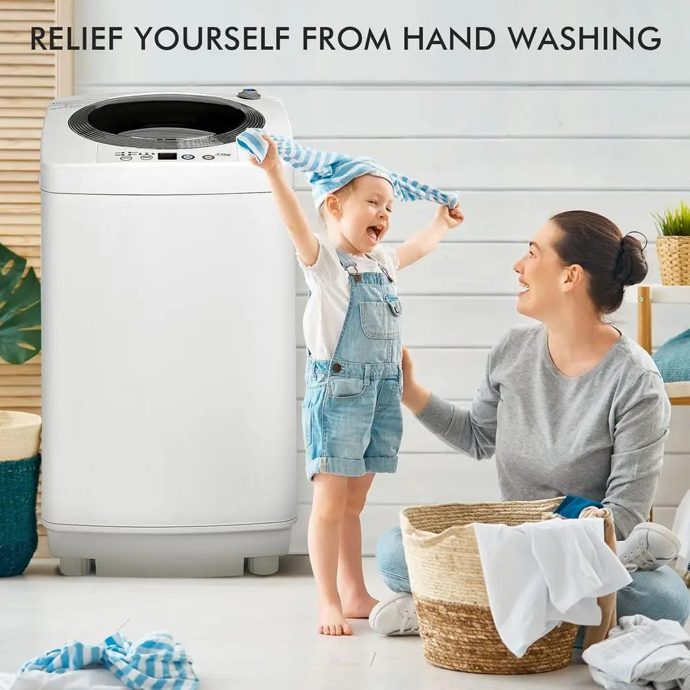 Compact 8LB Capacity Full-Auto Washer with 6 Cycles, LED Display, 3 Water Levels, Ideal for Home, Apartment, Dorm, and RVs