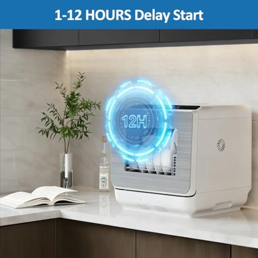 18 Compact Countertop Dishwasher with 6 Modes Energy Star Portable Dishwasher with Dual Water Supply 12H Delay Start Dish Washe