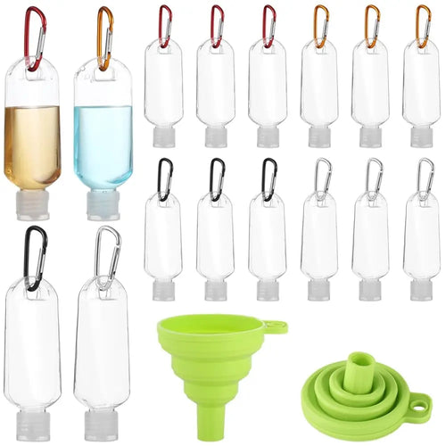 100 PCS Keychain Empty Hand Sanitizer Bottles - 1.7 oz Portable Keychain Travel Bottles, Empty Squeeze Plastic Bottle with Fl