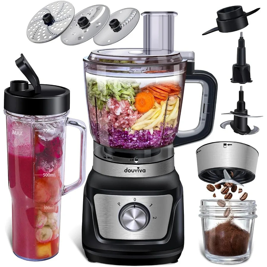 Food Processor Blender Combo 3-in-1 Countertop Blender with 8-Cup Processor Bowl Grinder 24oz To-Go Lid Cup 1000W Blenders for