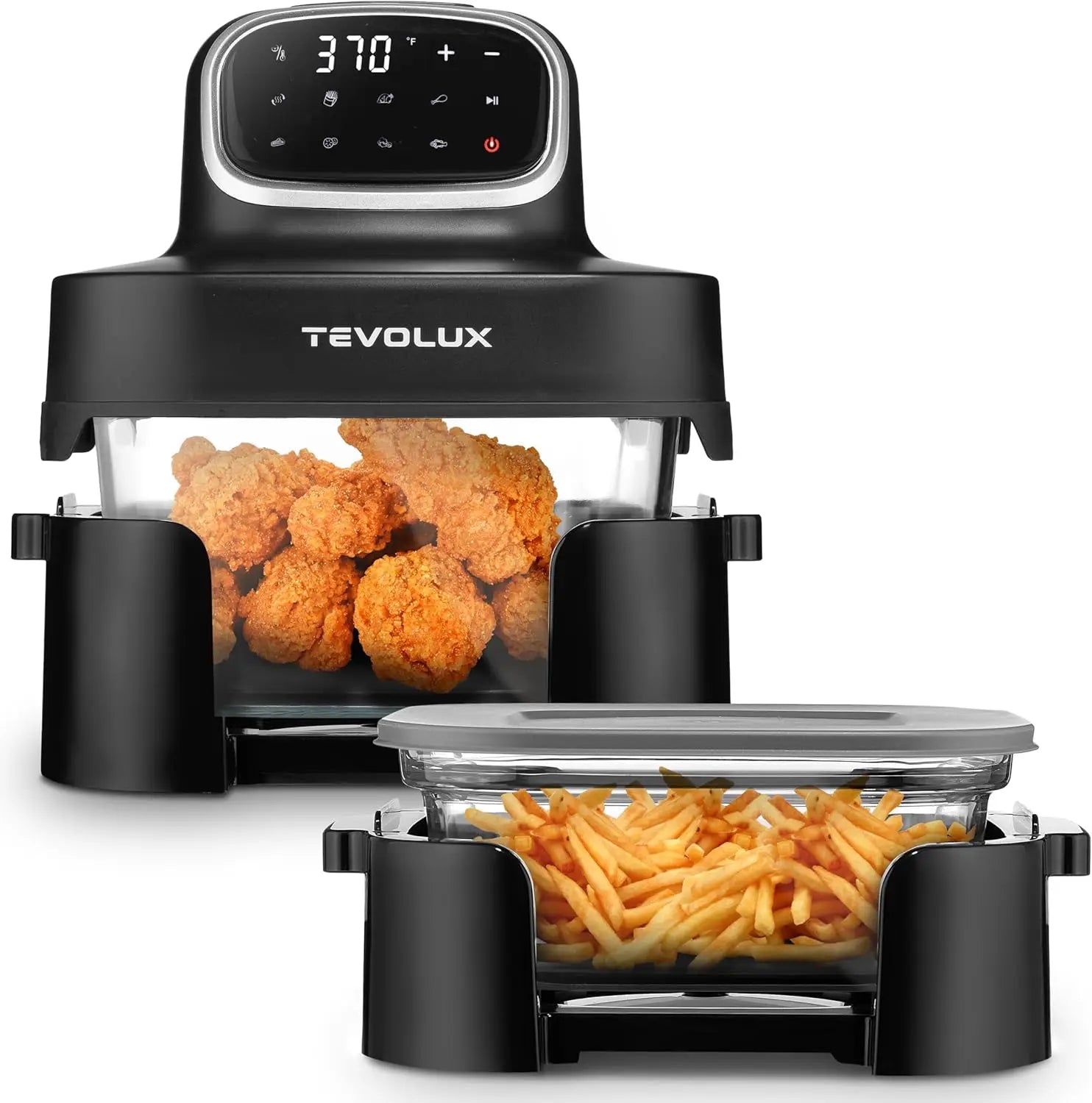 4-in-1 Portable Glass Air Fryer, 1500W with 6.3QT & 4.4QT Containers, Microwave Safe
