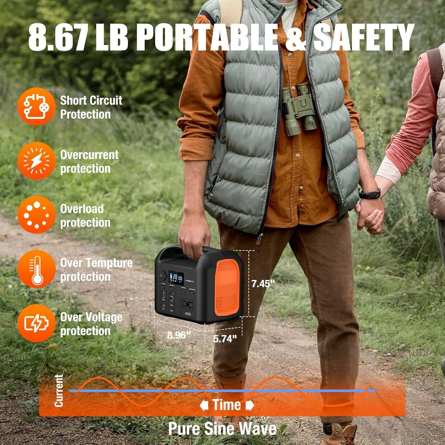 600W Portable Power Station 299Wh LiFePO4 Solar Generator Pure Sine Wave AC Outlets Backup for Camping