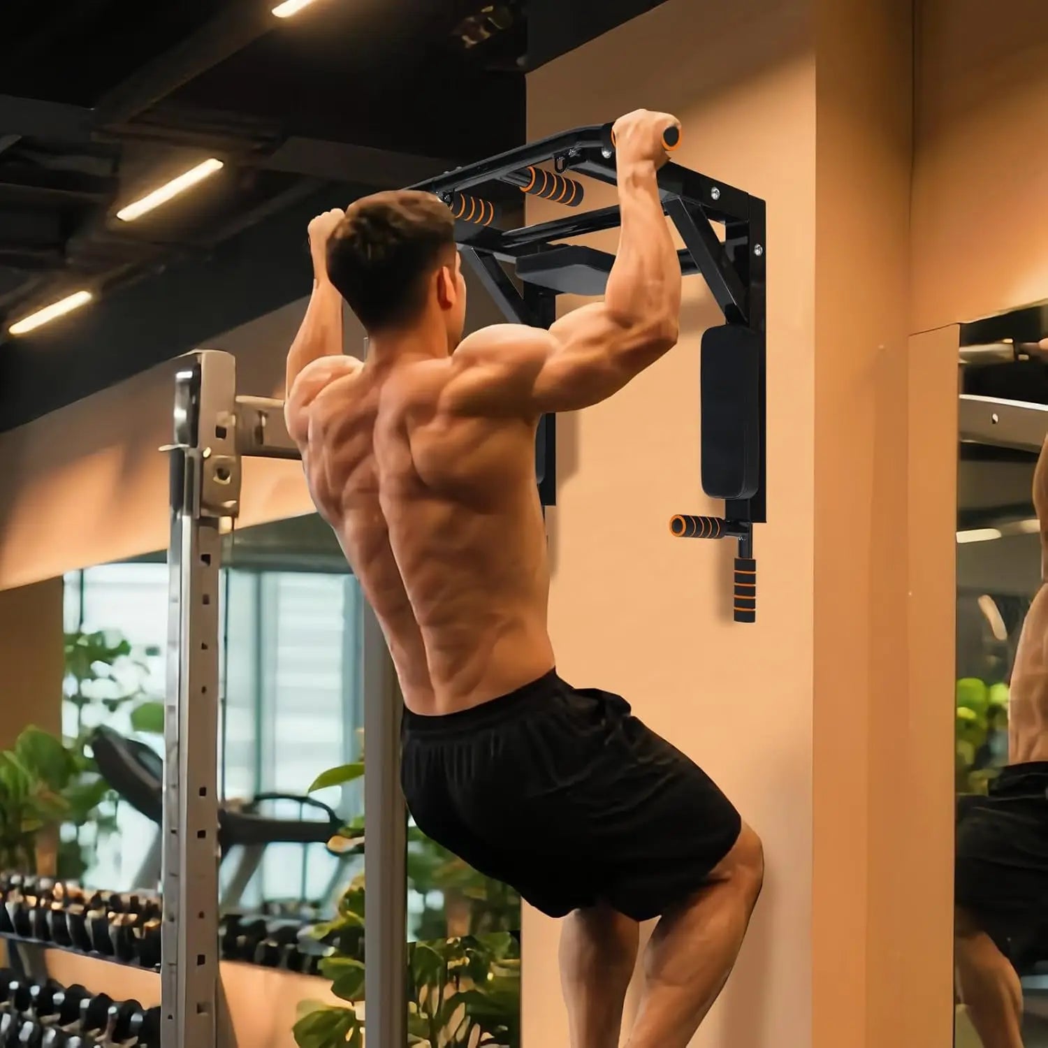 Wall Mounted Pull Up Bar Chin Up bar Multifunctional Dip Station for Indoor Home Gym Workout, Wall Mount Pull Up Bar