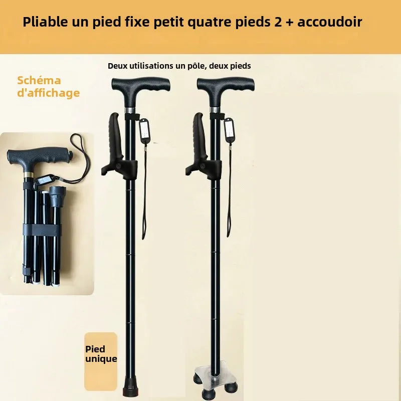Outdoor Multifunction Walking Stick Trekking Poles Telescopic Fold Crutches Hiking Stick Crutch Elderly Metal Stick Walking Cane