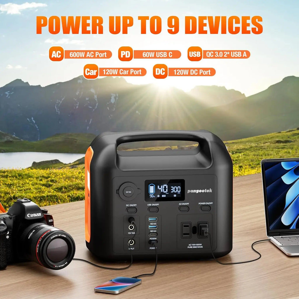 600W Portable Power Station 299Wh LiFePO4 Solar Generator Pure Sine Wave AC Outlets Backup for Camping