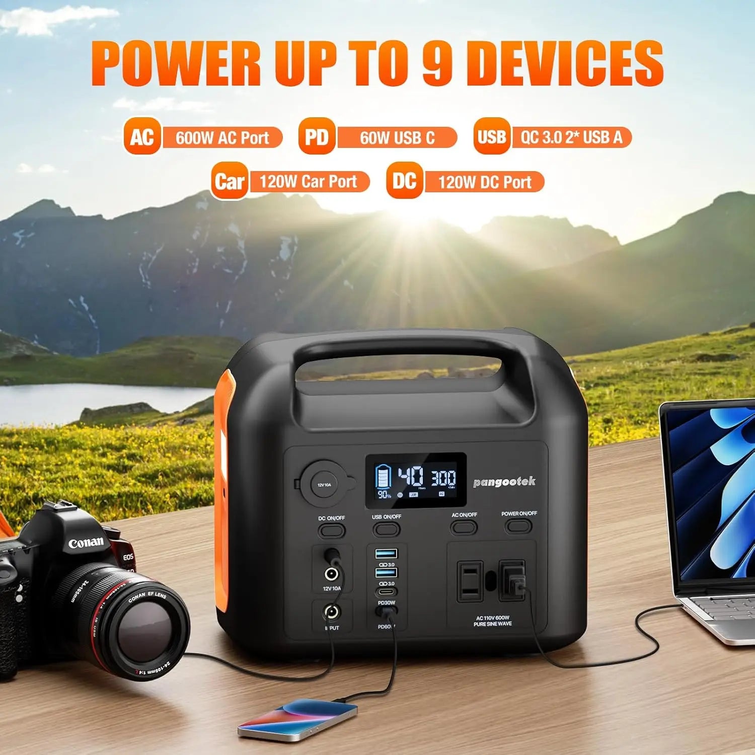600W Portable Power Station 299Wh LiFePO4 Solar Generator Pure Sine Wave AC Outlets Backup for Camping