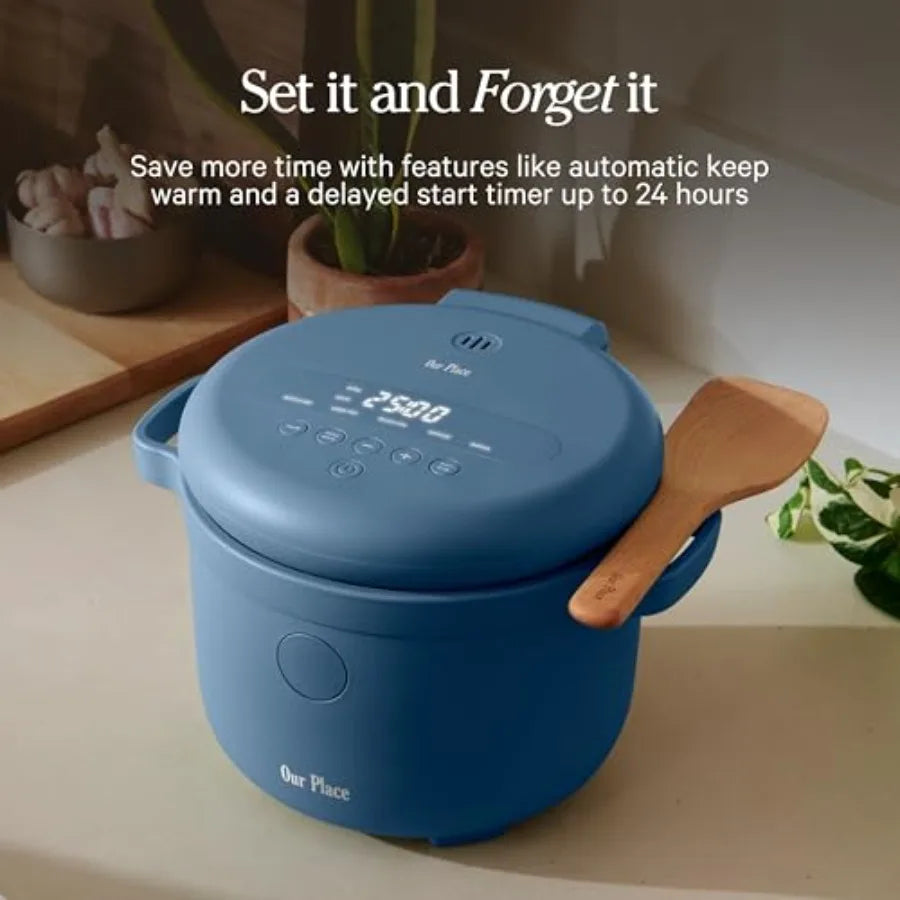 6-Cup Compact Rice Cooker with Ceramic Nonstick Inner Pot for White Brown Rice Oatmeal Grains Fuzzy Logic Multi-Cooker with Del