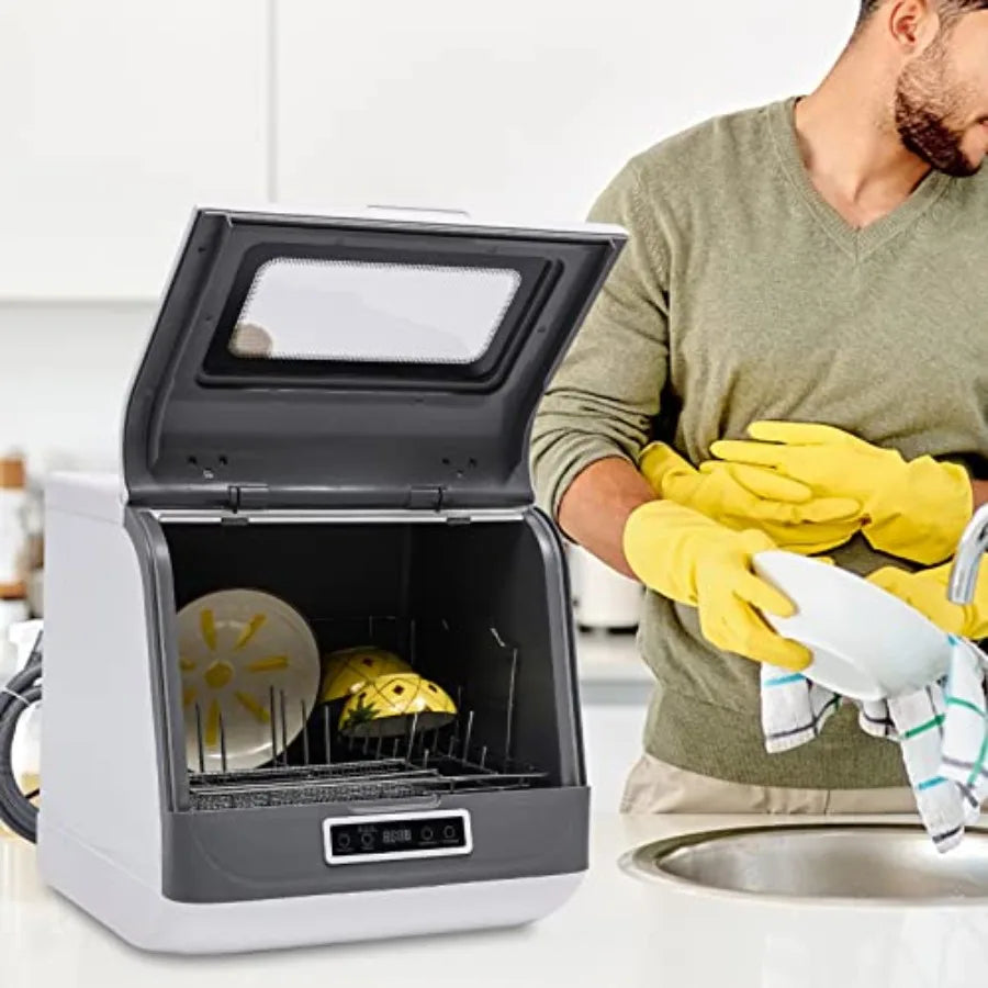 Portable Dishwasher with Large CapacityAir Dry Function 3 Washing Programs 8L Built-in Water Tank 17.72x15.75x17.32in for Clean