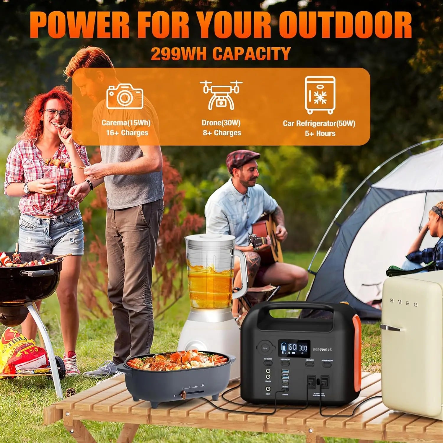 600W Portable Power Station 299Wh LiFePO4 Solar Generator Pure Sine Wave AC Outlets Backup for Camping