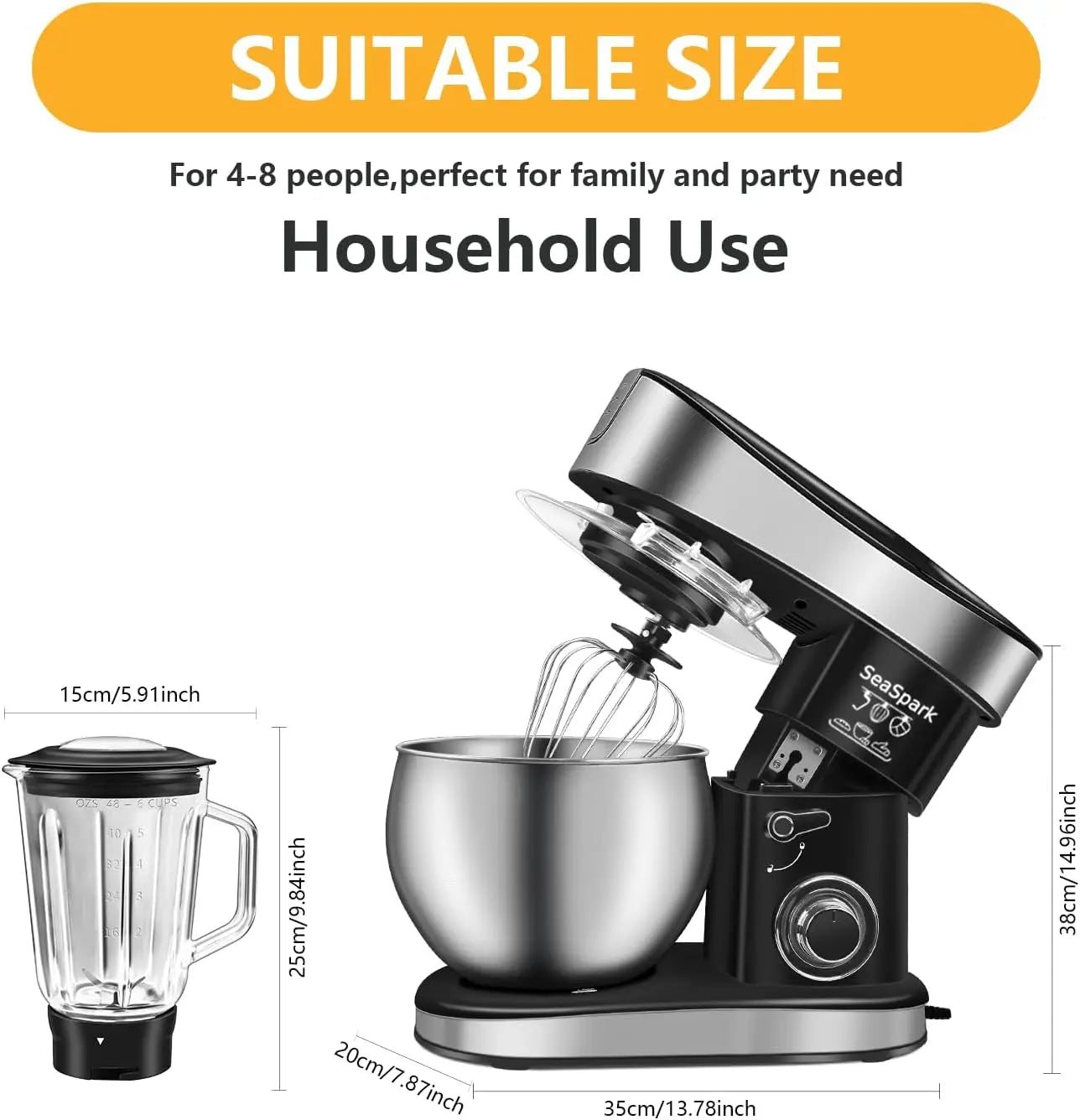 6-in-1 Stand Mixer with 6.3Qt Bowl, Meat Grinder, and Blender for Baking and Home Cooking