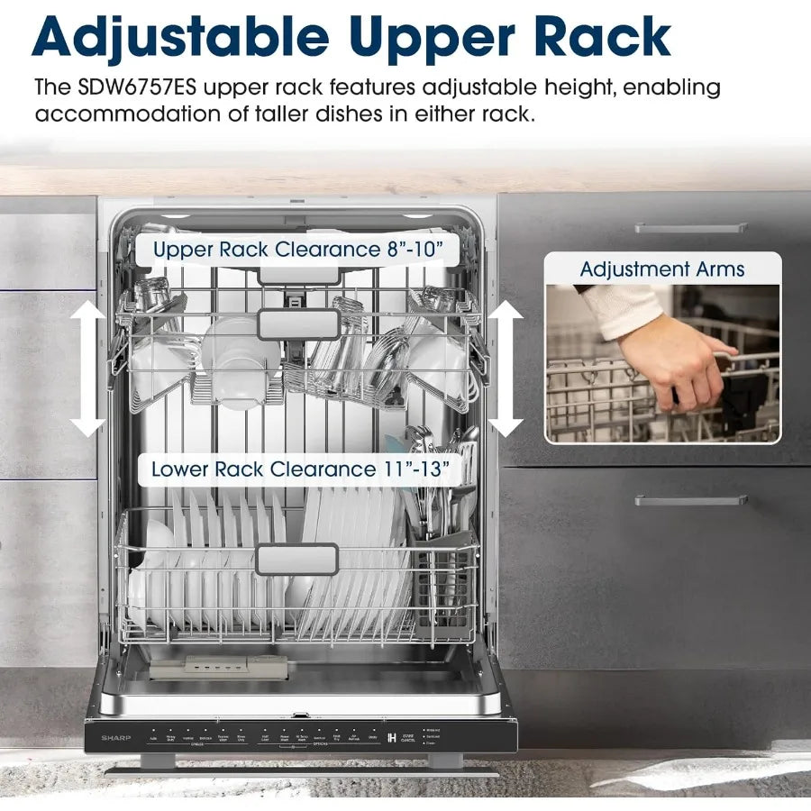 Slide-In Dishwasher 24 Wide Stainless Steel Finish with Soil Sensors Premium White LED Lighting Smooth Glide Rails Heated Dry R