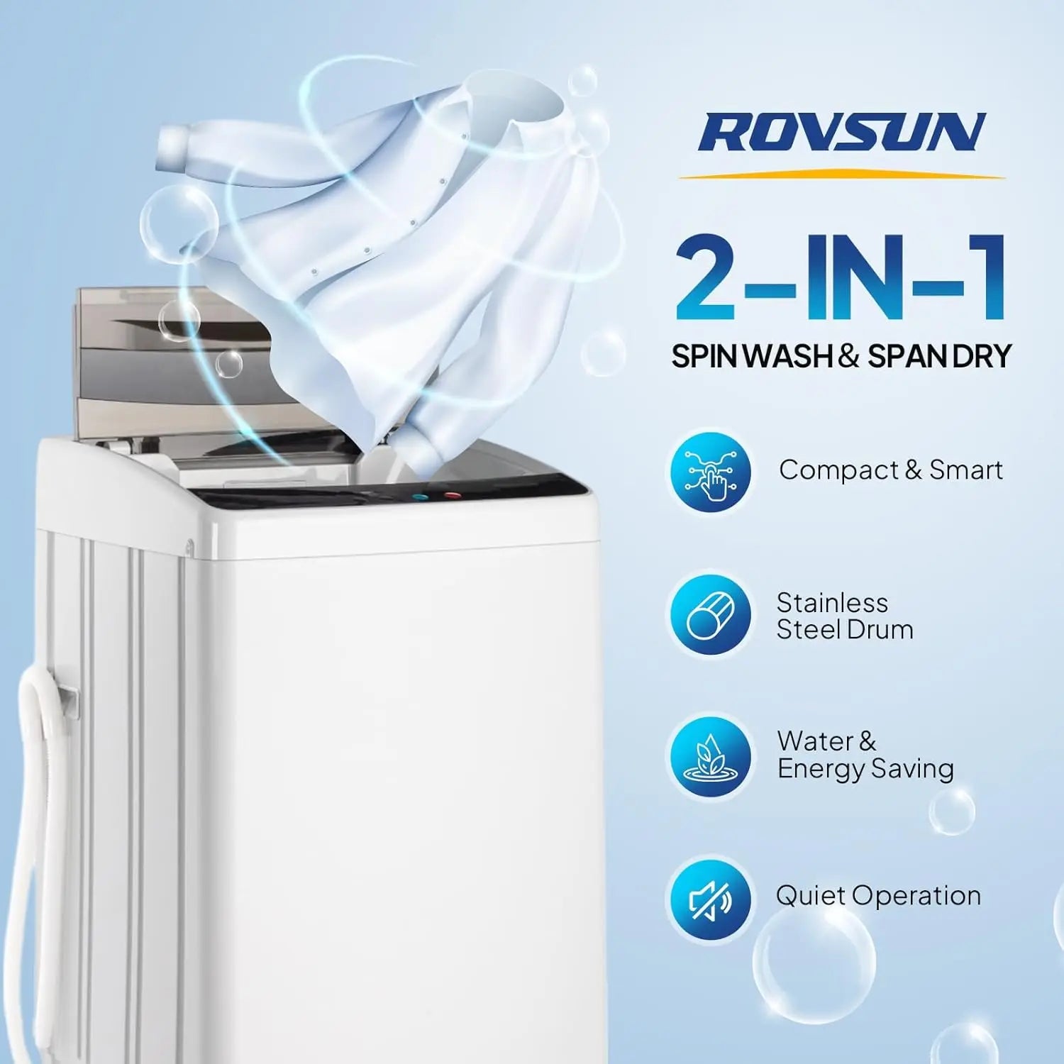 30LBS Washing Machine, Full-Automatic Portable Washer with Stainless Steel Drum, Electric Laundry Machine, Washer, Customized