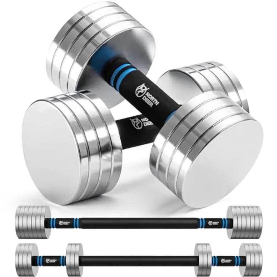 Upgraded Adjustable Steel Dumbbells 40LB 60LB 2 in 1 Dumbbell Barbell Set for Home Gym Workout Compatible with V