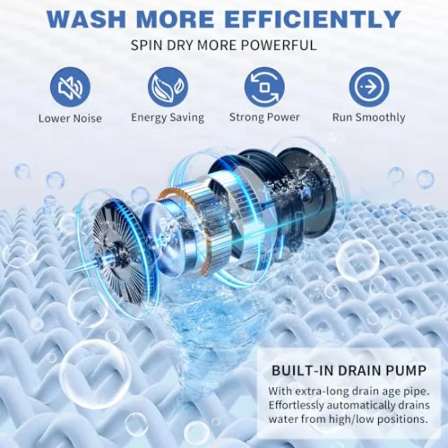 1.5 Cu.Ft Full-Automatic Washing Machine 17.8 lbs Compact Portable Washer with Stainless Steel Drum 8 Programs 5 Water Levels C