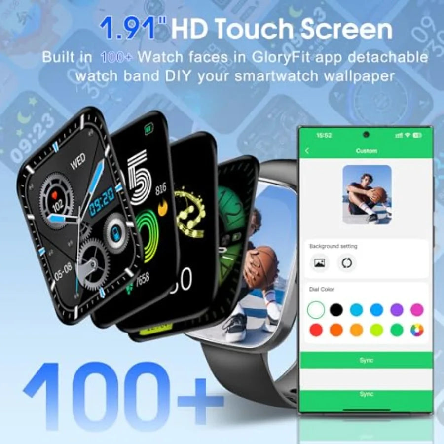 Smart Watch for Men Women with Answer/Make Call 1.91 HD Screen Heart Rate Sleep Steps Monitor 100+ Sports Fitness Tracker IP68