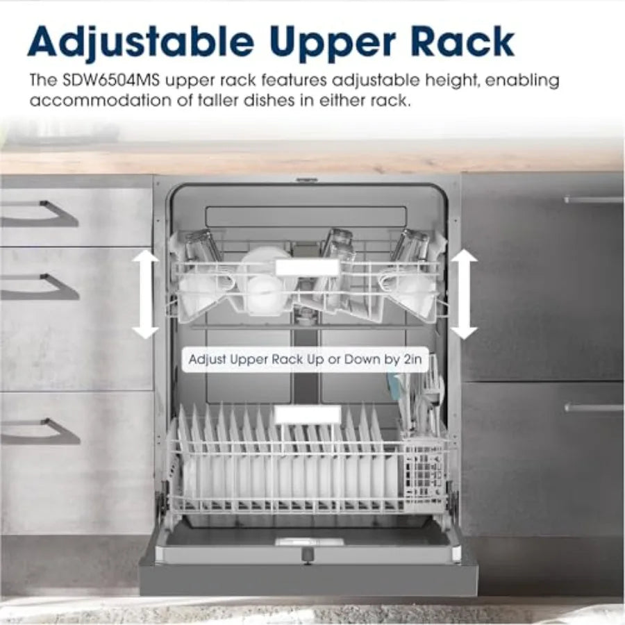 SDW6504MS Stainless Steel Dishwasher 24-inch Pocket Handle 52 dB Hybrid Tub 12 Place Settings 5 Cycles Heated Dry