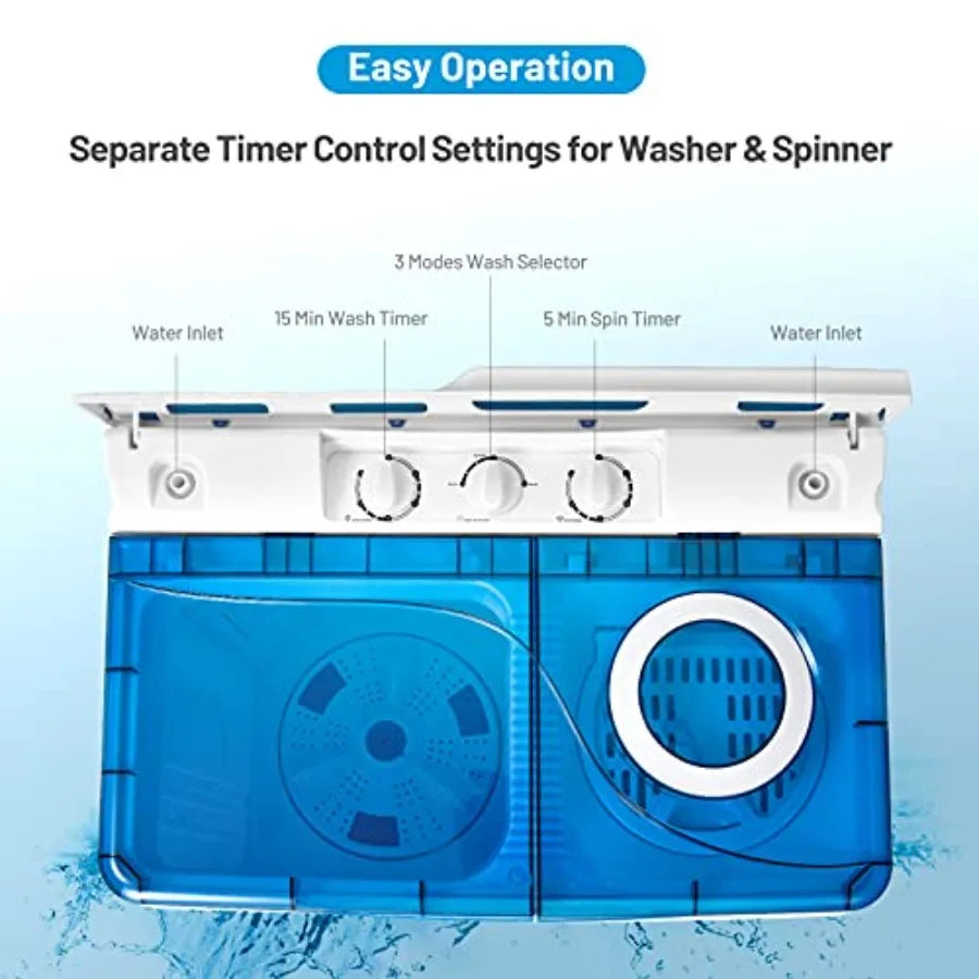 Semi-automatic Twin Tub Washing Machine with Spin Dryer 26lbs Ccity Built-in Drain Pump Portable Compact Laundry Washer for rtm