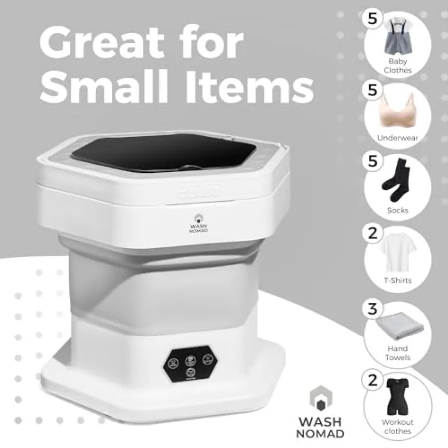 Portable 12L Folding Washing Machine for Baby Clothes Underwear Delicates - Foldable Quiet Space-Saving Laundry Machine in Whit