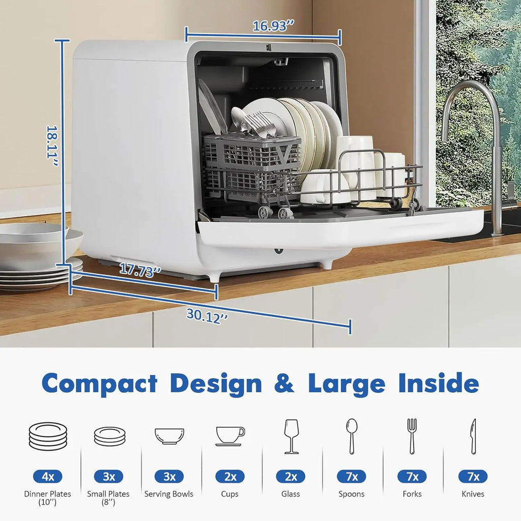Portable Dish Washer Countertop with Faucet & Manual 5L Water Tank Modes Water Inlet Compact with More Space Inside 6 Programs