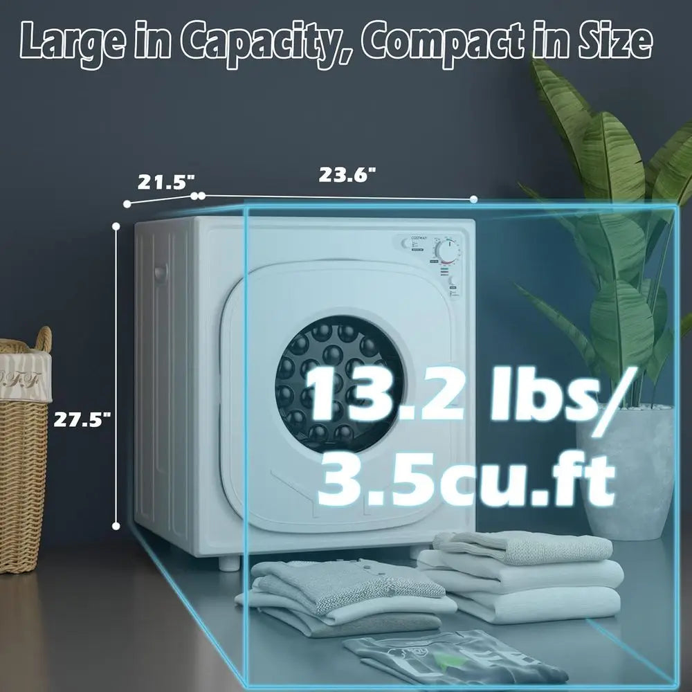 Front Load Stainless Steel Clothes Dryer with Touch Panel, 4 Drying Modes, Adjustable Vent, 13.2 lbs, 1500W, White