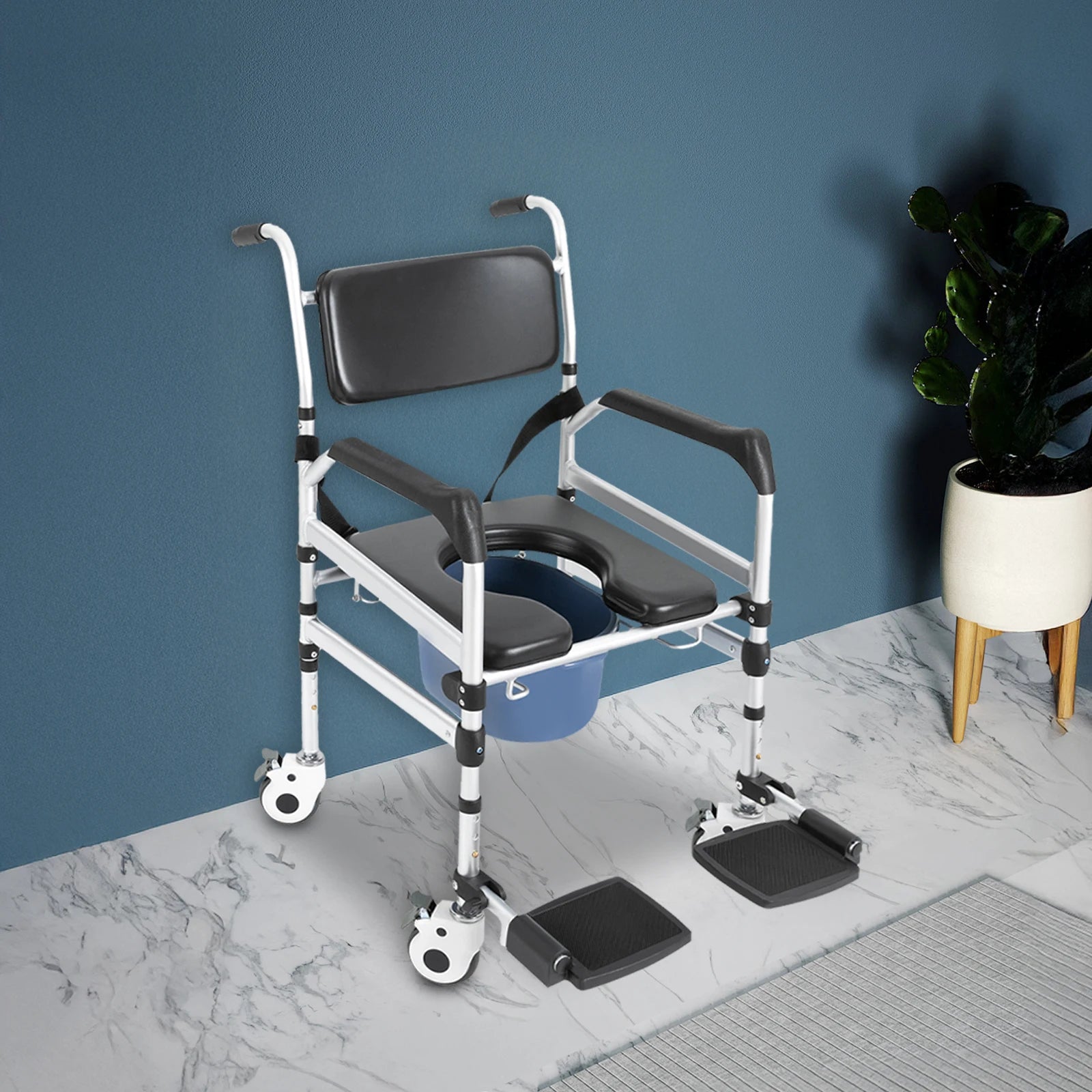 Freestanding Commode, Foldable Chair 18.11-21.26" height adjustable W/ Foot Pedal for Handicap, Elderly, Injured/ Disabled