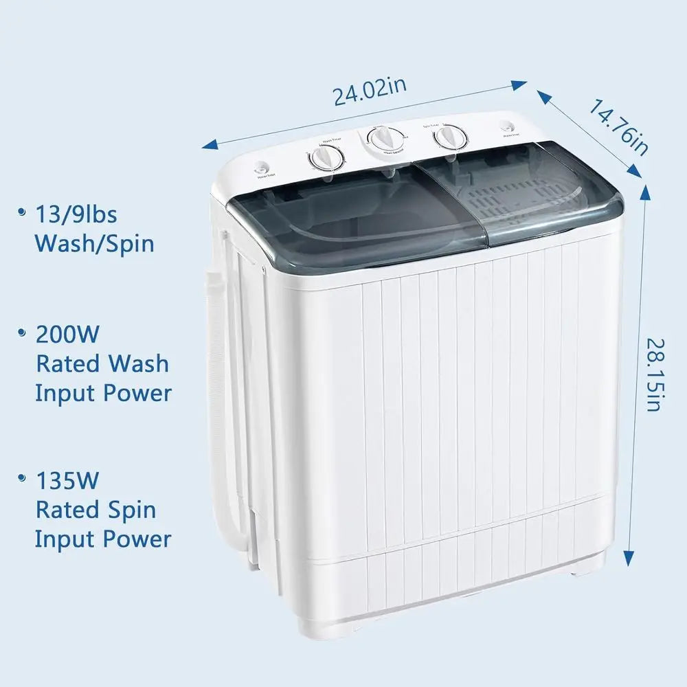 Compact Twin Tub Washer and Dryer, 22lbs Capacity, with Rack & Hangers, Ideal for Camping and RV Use