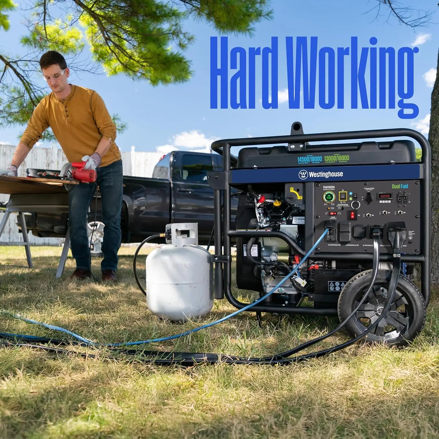 Dual Fuel Portable Generator with Remote Start, 18000 Peak Watts, Transfer Switch Ready for Home Backup