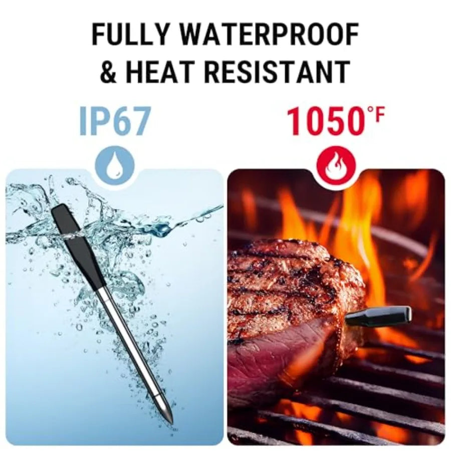 Wireless Meat Thermometer Digital with App WiFi Bluetooth BBQ Grill Thermometer with High Precision Waterproof Heat-Resistant P
