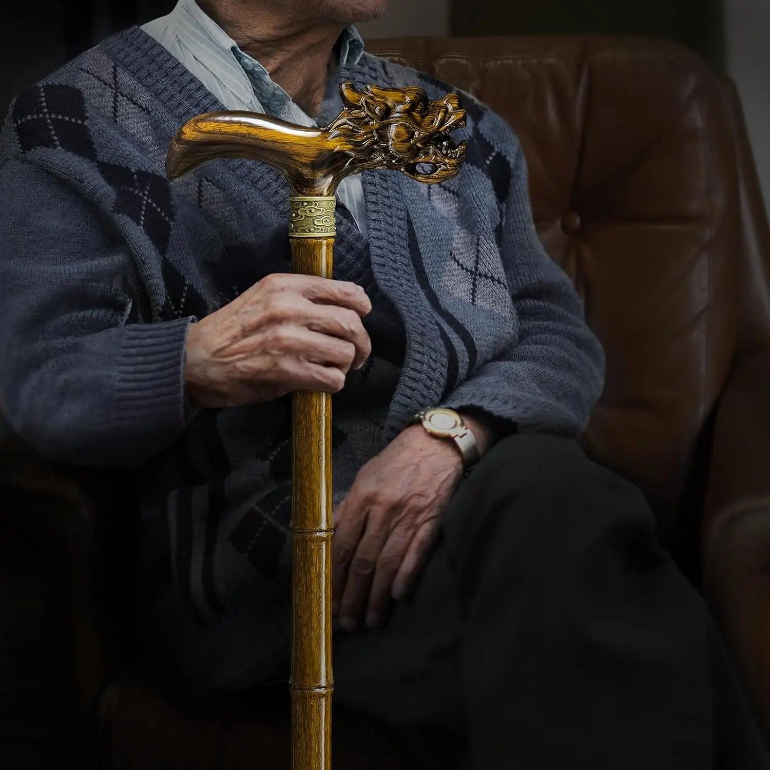 Hand Carved Wooden Walking Cane for Men and Women, Lightweight Design Supports Up to 500lbs, Ideal for Seniors and Gift Use