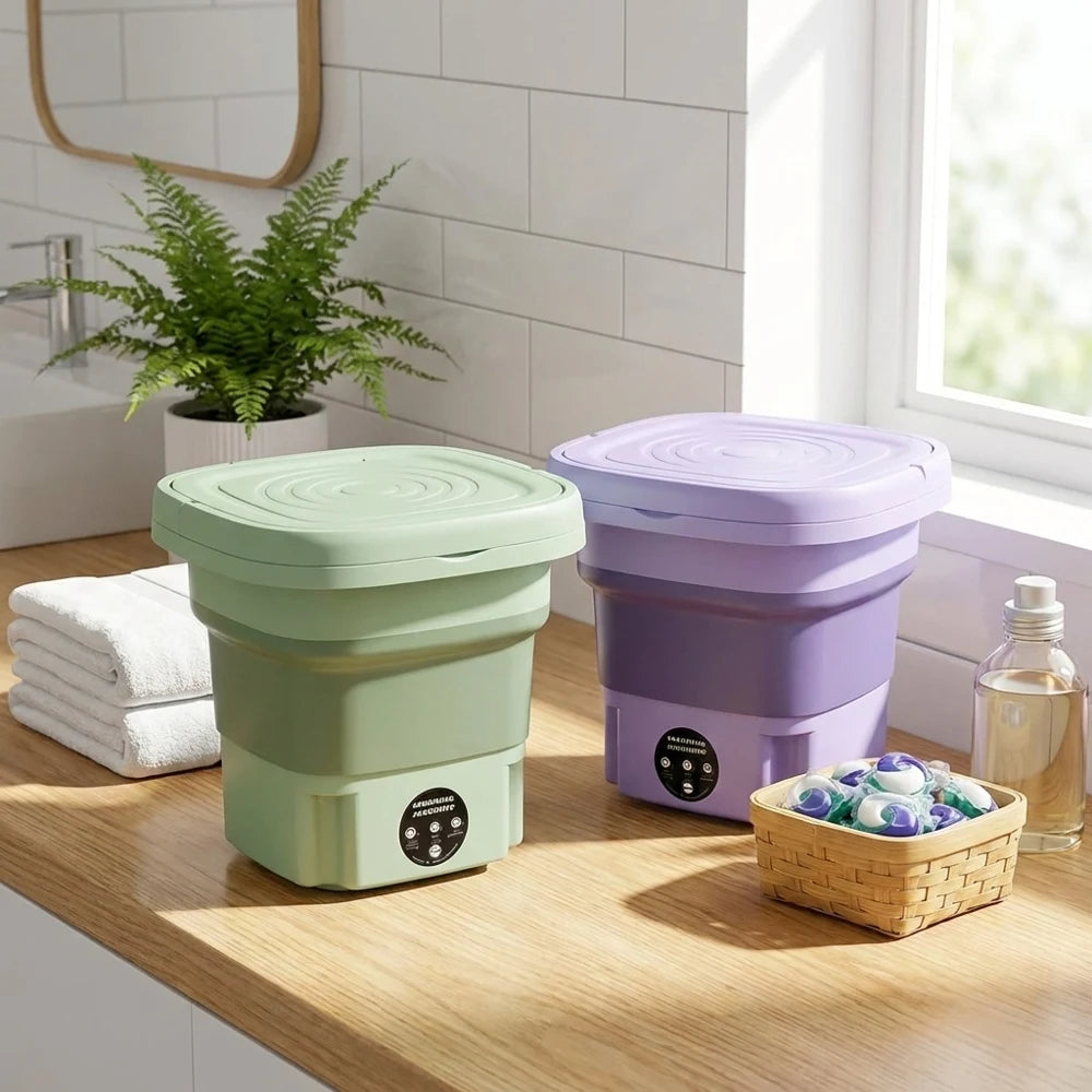 8L Folding Mini Washing Machine Portable Small Collapsible Washer Compact Lightweight Electric Washing Machine for Small Clothes