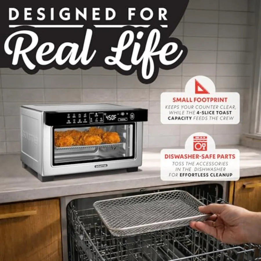 Digital Air Fryer Toaster Oven with Convection Mode 4 Slice Capacity 3 Rack Positions 12 Presets Toast Bagel Bake Roast Broil D