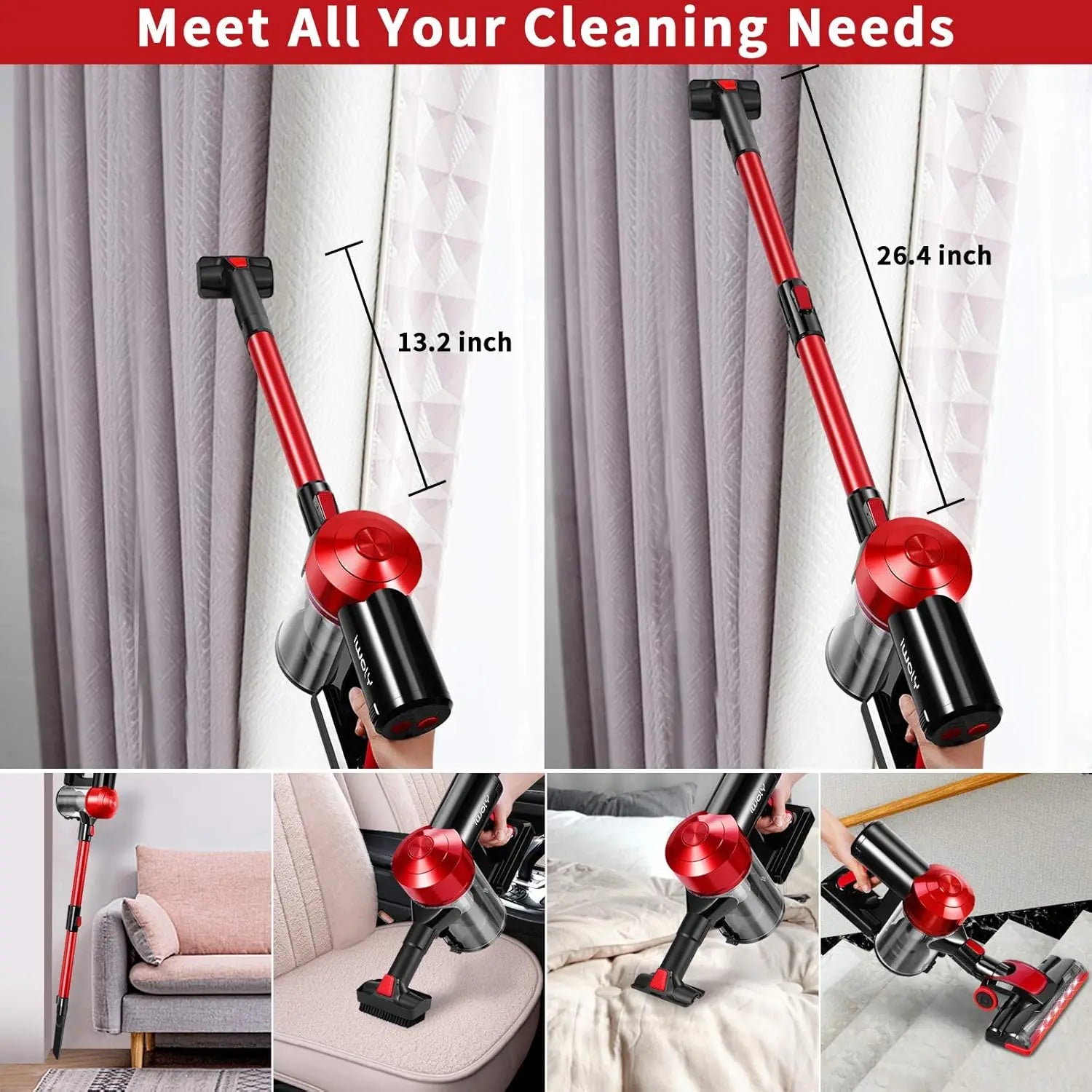 Cordless Vacuum Cleaner with 2200mAh Battery, 18000Pa Suction, HEPA Filter for Hard Floor and Car Cleaning