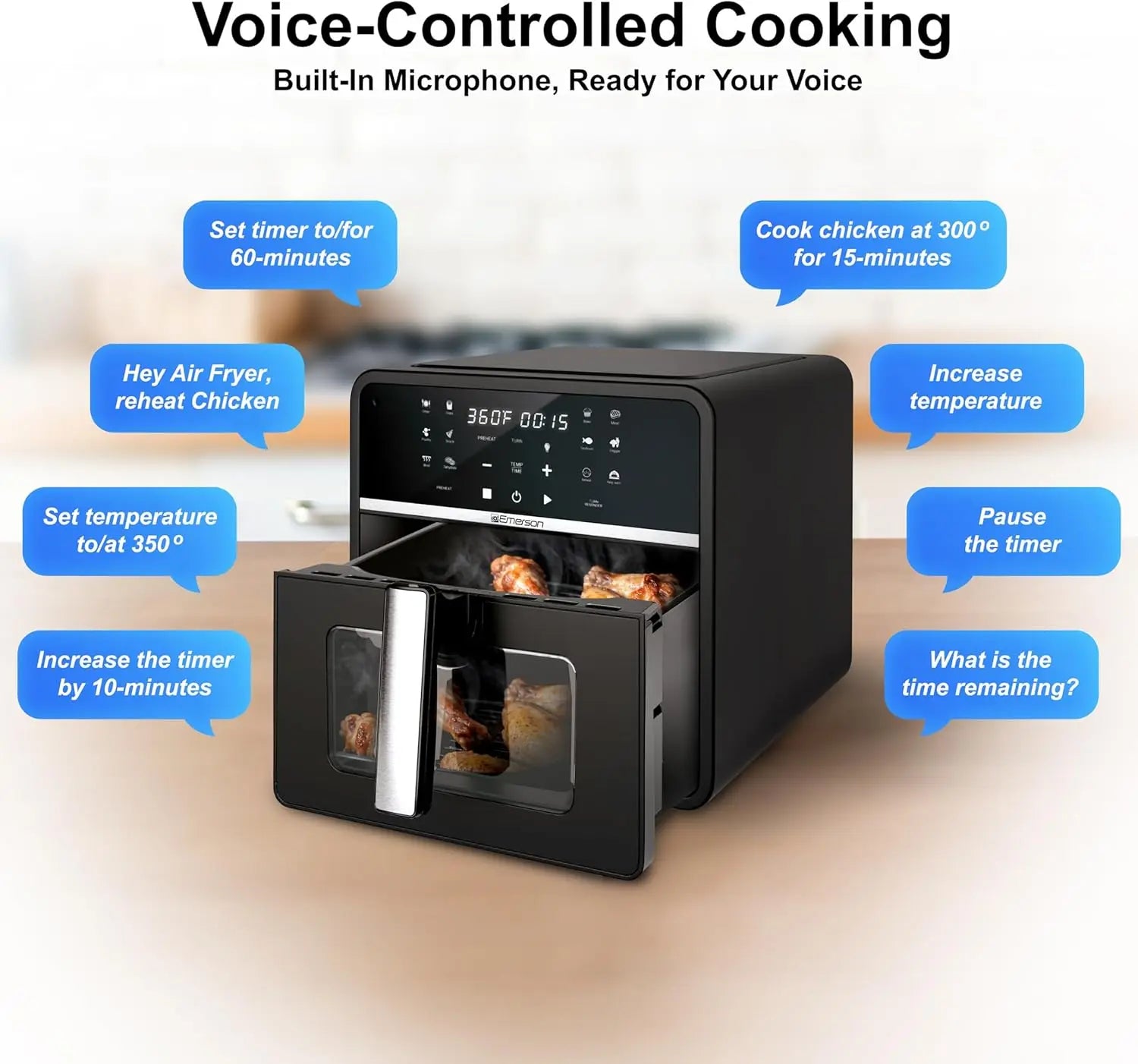 10QT 6-in-1 Air Fryer with Voice Control, No App Needed, 1000+ Commands, 1700W for Frying, Baking & More