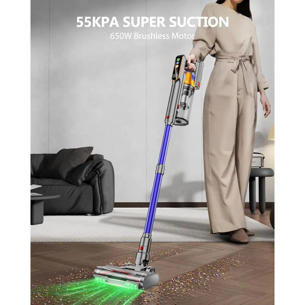 Cordless Vacuum Cleaner, 650W 55KPA 70Mins Vacuum Cleaners for Home, Stick Vacuum with 1.8L Cup, Anti-Tangle, 8-Stage Filter Sys