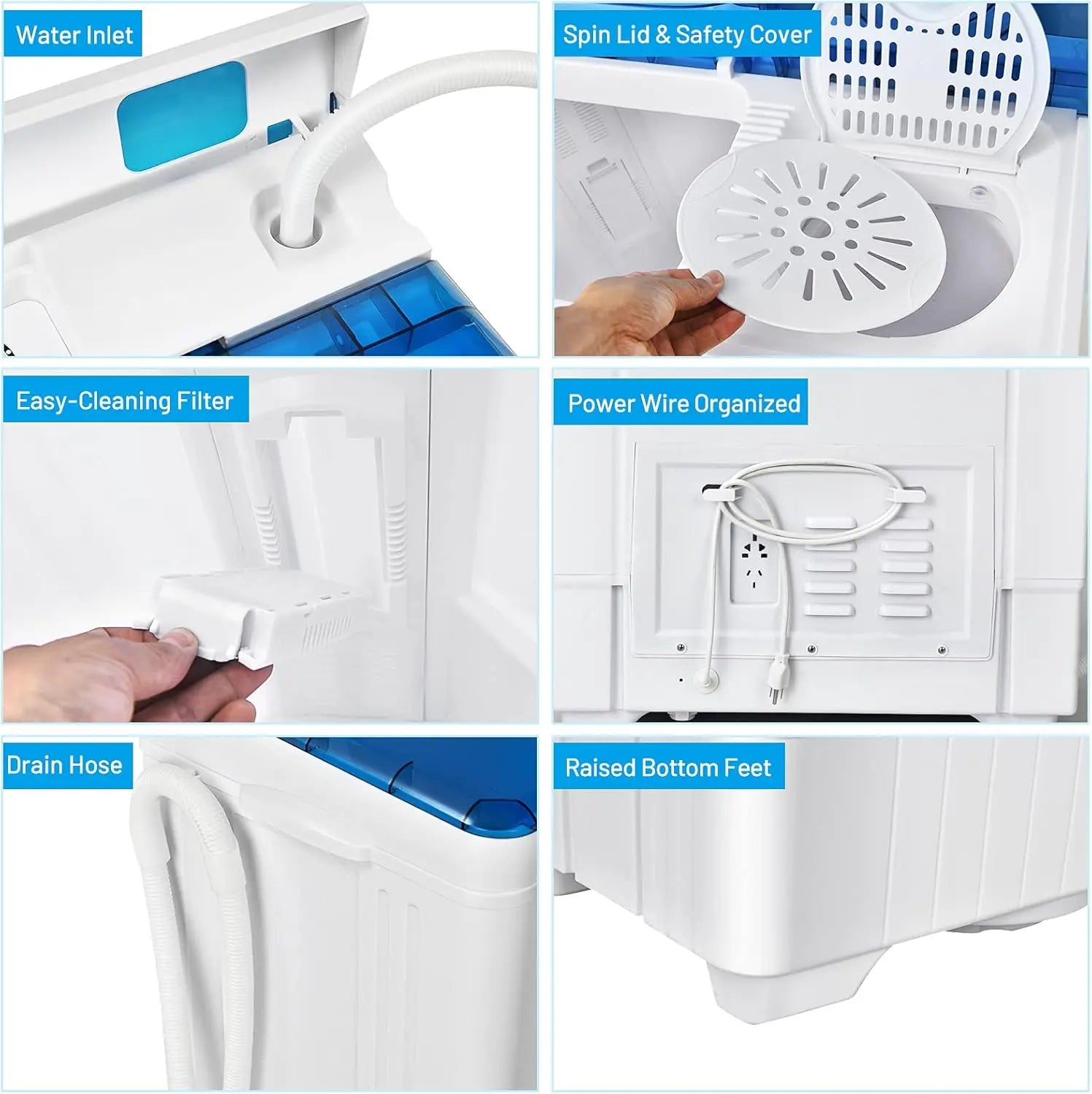 Semi-Automatic Twin Tub Washer with Spin Dryer, 26lbs Capacity, Built-in Drain Pump, Portable for Apartment, Dorm, RV
