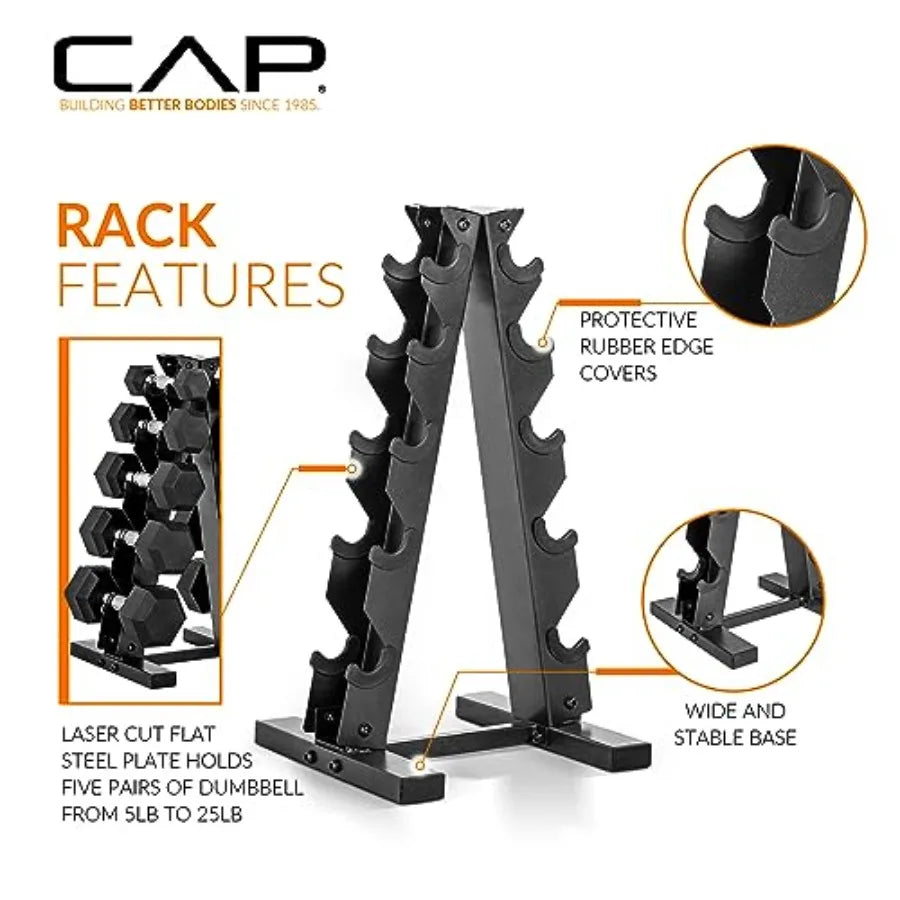 150 LB Rubber Coated Hex Dumbbell Hand Weight Set with Vertical Storage Rack - Chrome Handle Green Rack