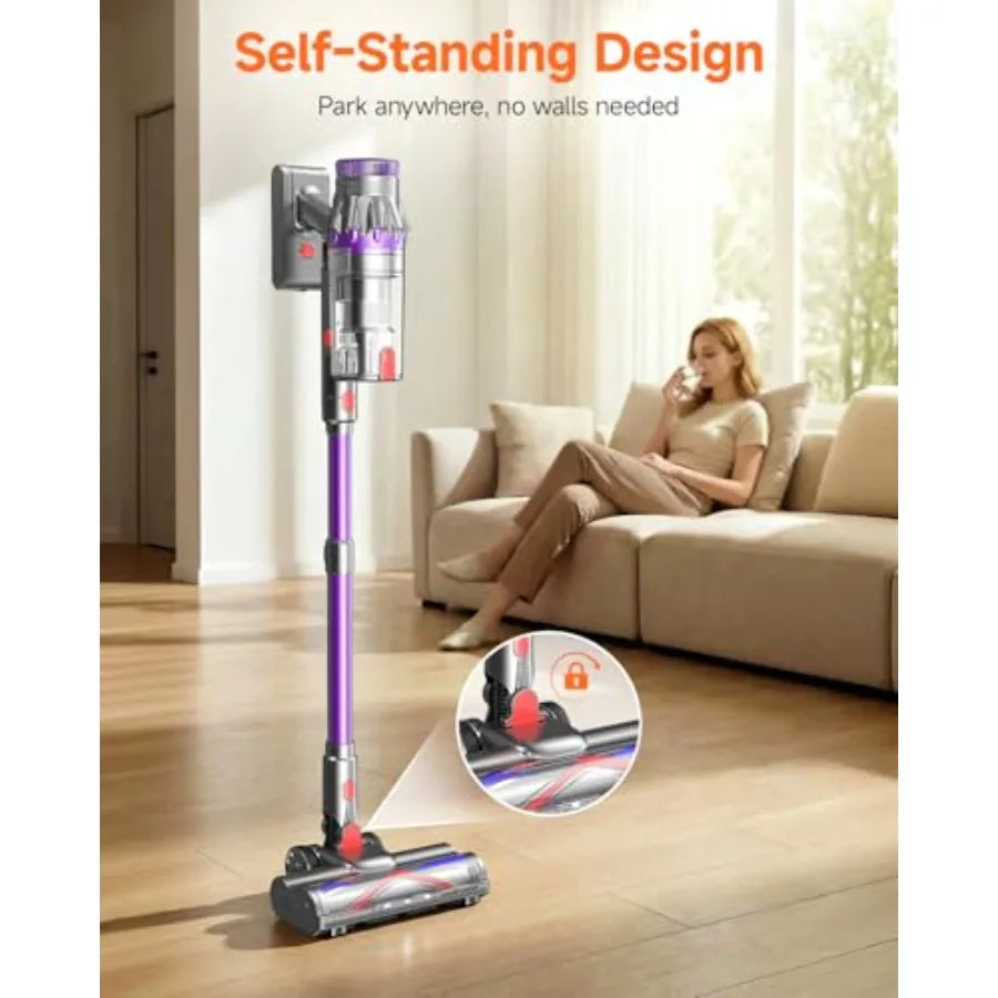 Cordless Vacuum Cleaner Powerful Stick Vacuum with 70Mins Runtime and Touch Screen Self-Standing Anti-Tangle Vacuum Cleaners fo
