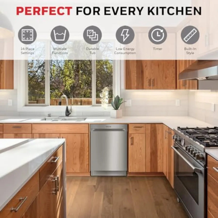 24 Inch Dishwasher with 12 Place settings 7 Washing Cycles Stainless Steel and Plastic Tub UL/Energy Star- Stainless Steel
